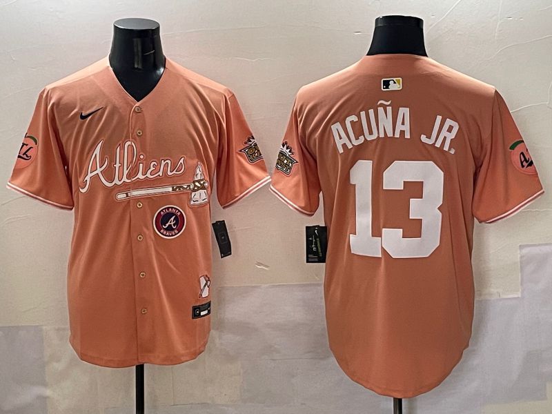 Men Atlanta Braves #13 Acuna jr Orange Five generations Joint Name 2025 Nike MLB Jersey style 8->miami dolphins->NFL Jersey